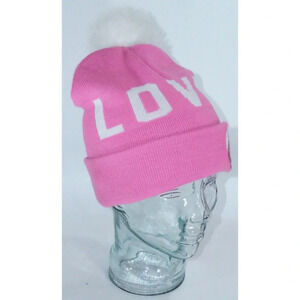 Disney Love Pom Pom Beanie Pink Spell Out